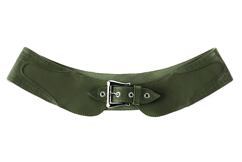 Small dressy baguette bag in forest green leather - Rear view